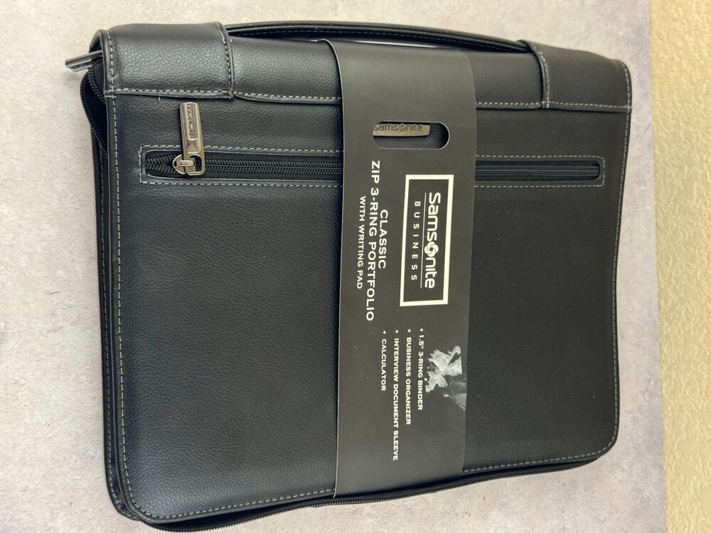 Samsonite Zip-Around Vinyl 3-Ring Padfolio with calculator Business Case Handle